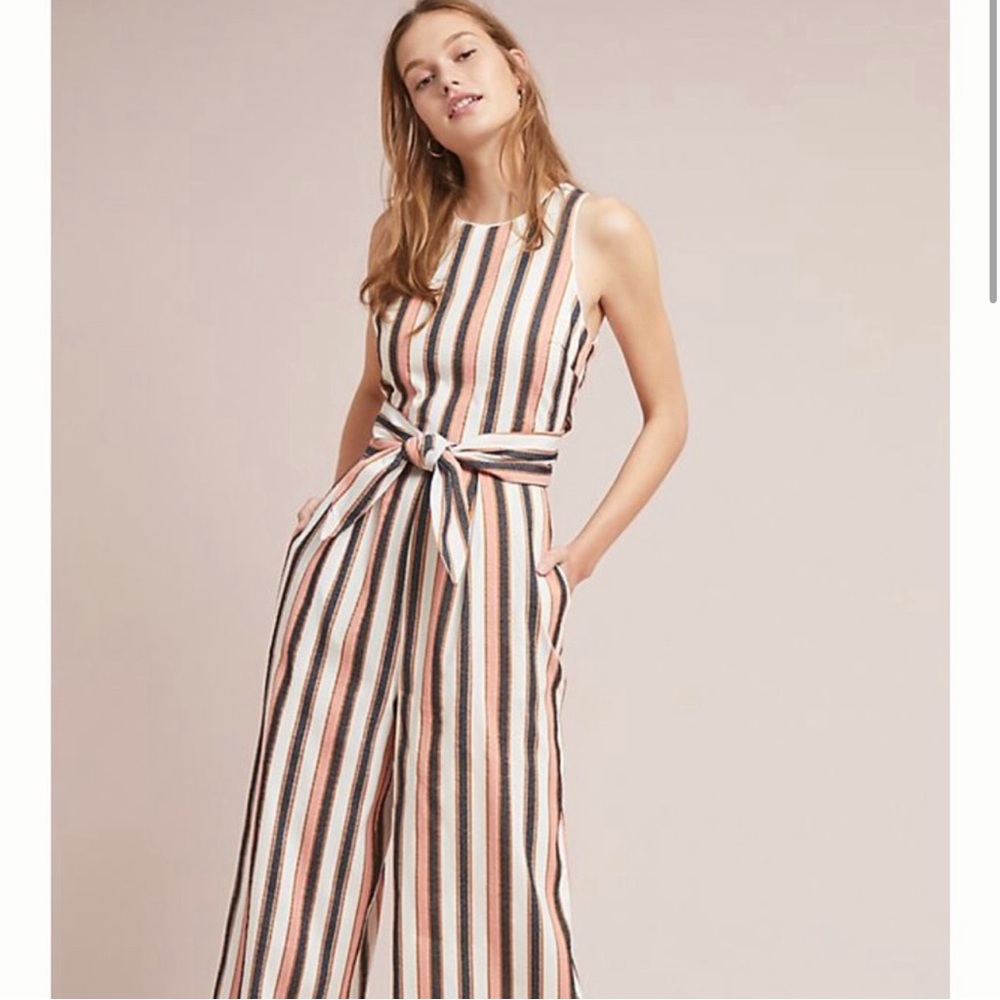 Adelyn Rae from Anthro striped pantsuit